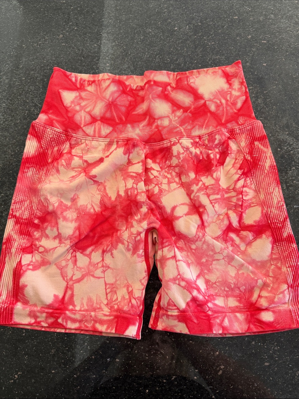 High-Waist Red Tie-Dye Bike Shorts